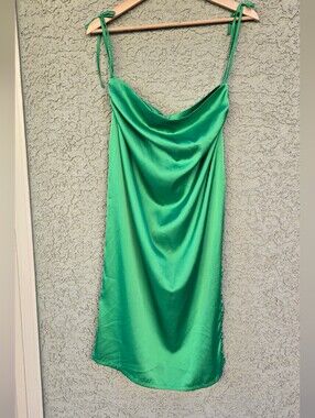 Naanaa Green Satin Cowl Neck Slip Dress